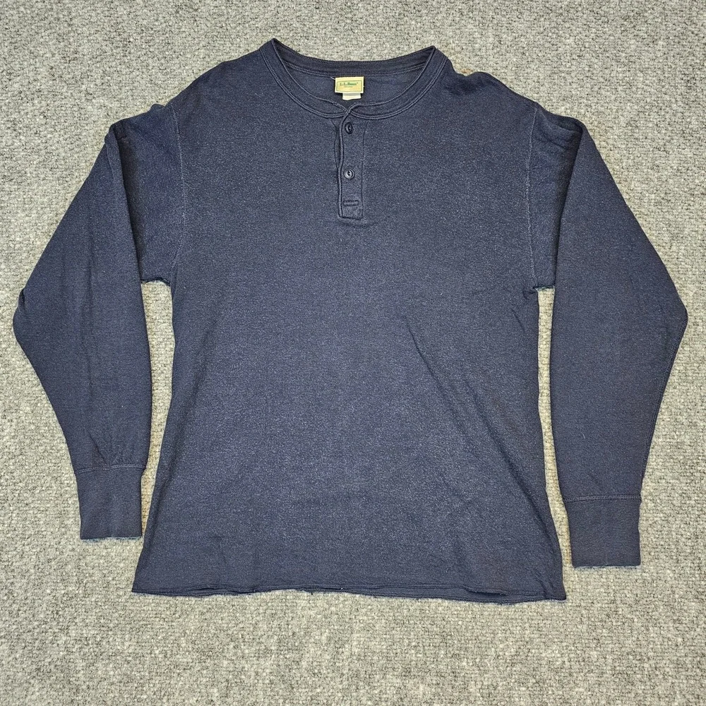 Vintage LL Bean Two Layer River Drivers Henley Shirt Navy Blue‎ Mens Size Large